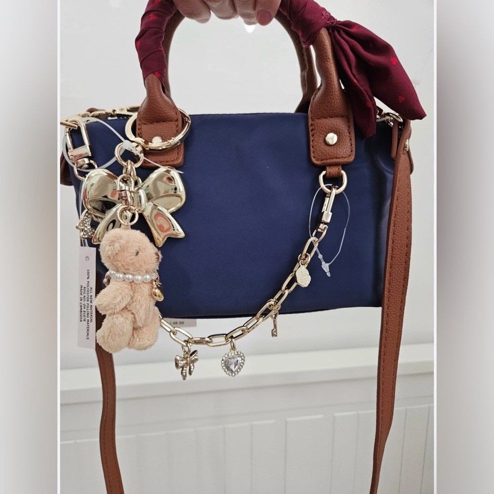 Madden Girl Navy Mini Bag with Gold and Brown Accents NWT - Picture 3 of 7